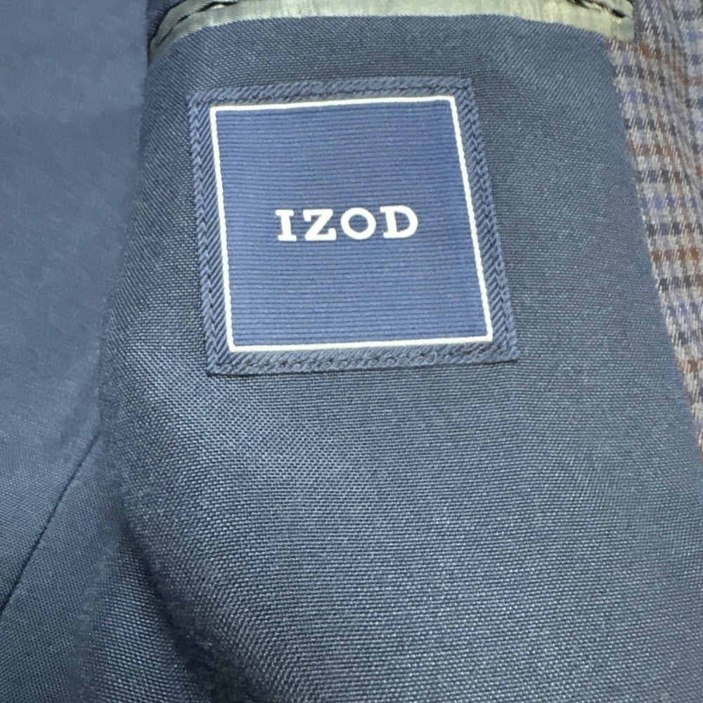 Izod Blazer Sz 46L Blue Multi Color Windowpane Plaid Preppy Sports Coat Jacket - Picture 6 of 12